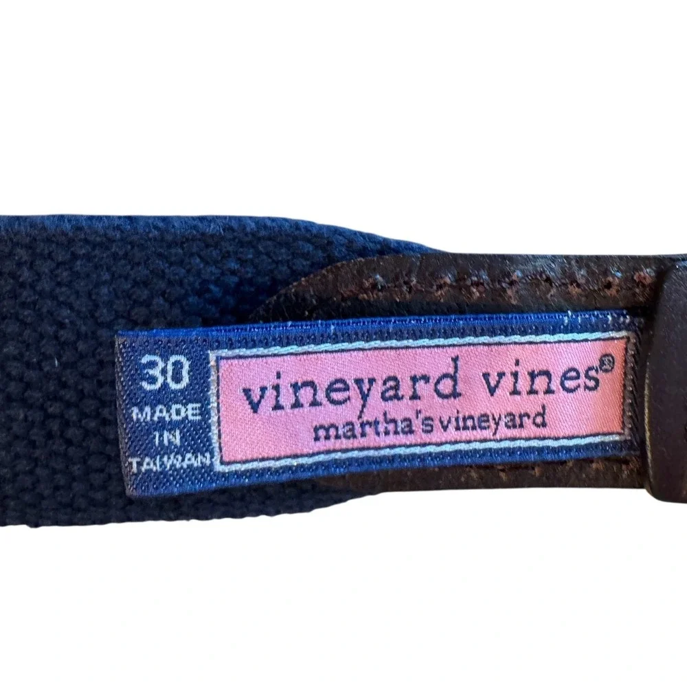 Vineyard Vines‎ Mens USA Flag Whale Canvas Leather Belt Navy Blue 34